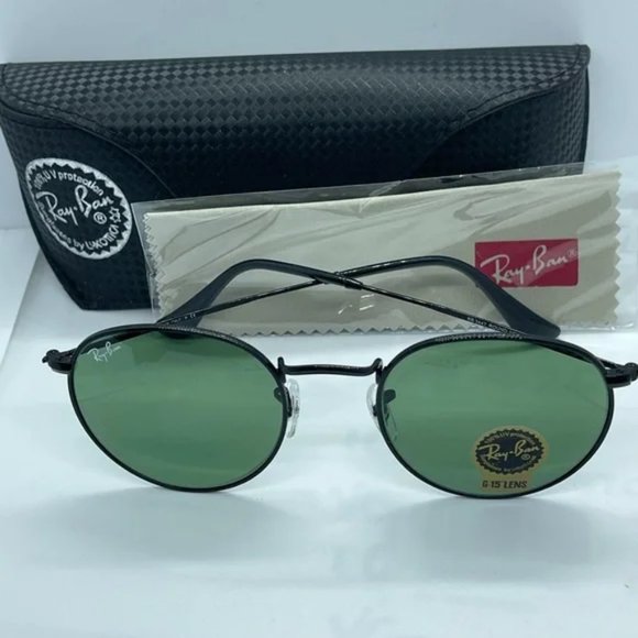 Bran New Rayban Round Rb3447 Black with Green lens 50 - Picture 2 of 6
